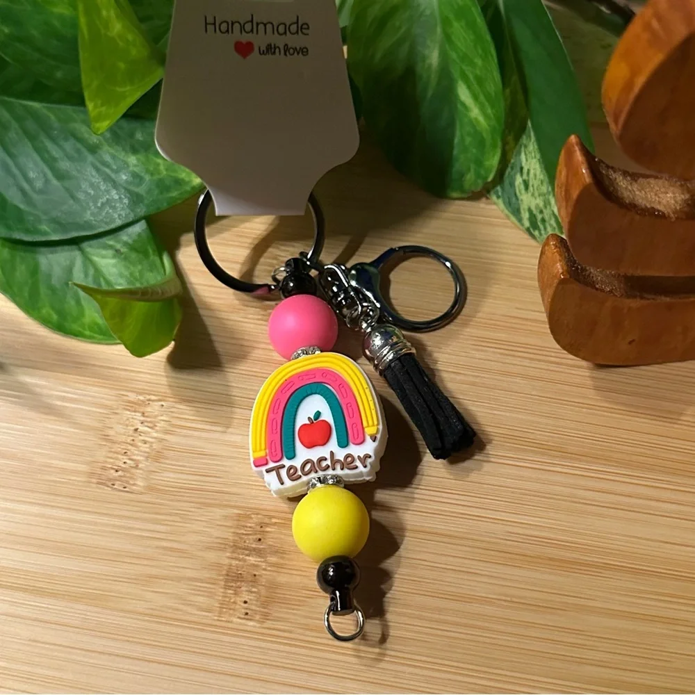 Teacher Keychain ✏️ Handmade‎ Silicone Beads | Cute School Theme Gift